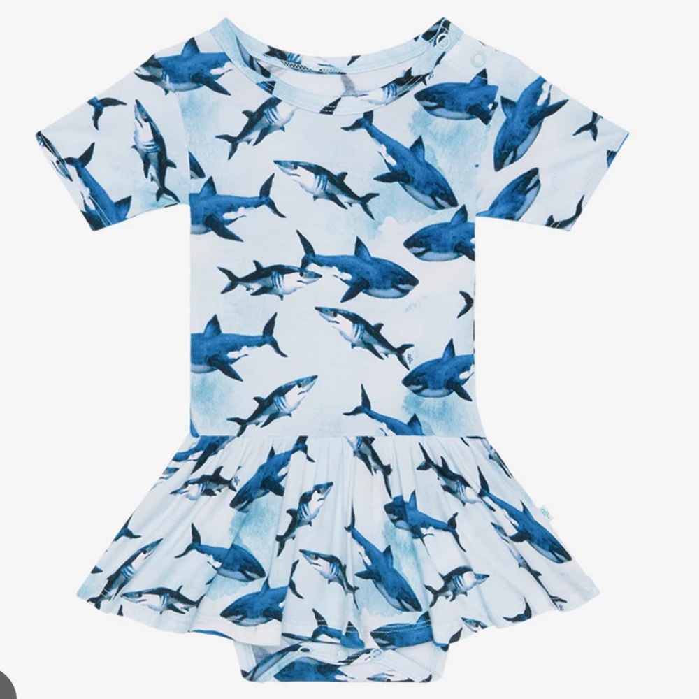 Posh Peanut Sharks Short Sleeve Twirl Skirt Bodysuit